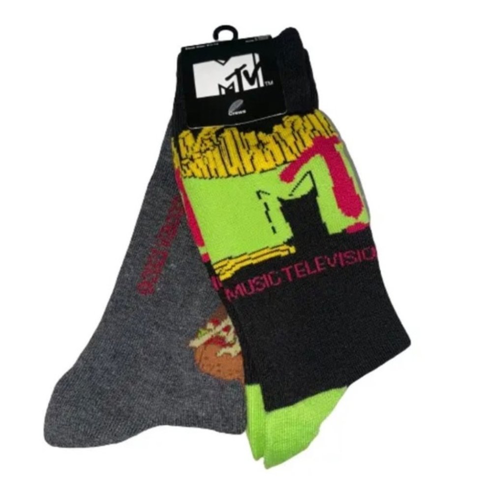 MTV Music Television Two Pair Men's Novelty Crew Socks